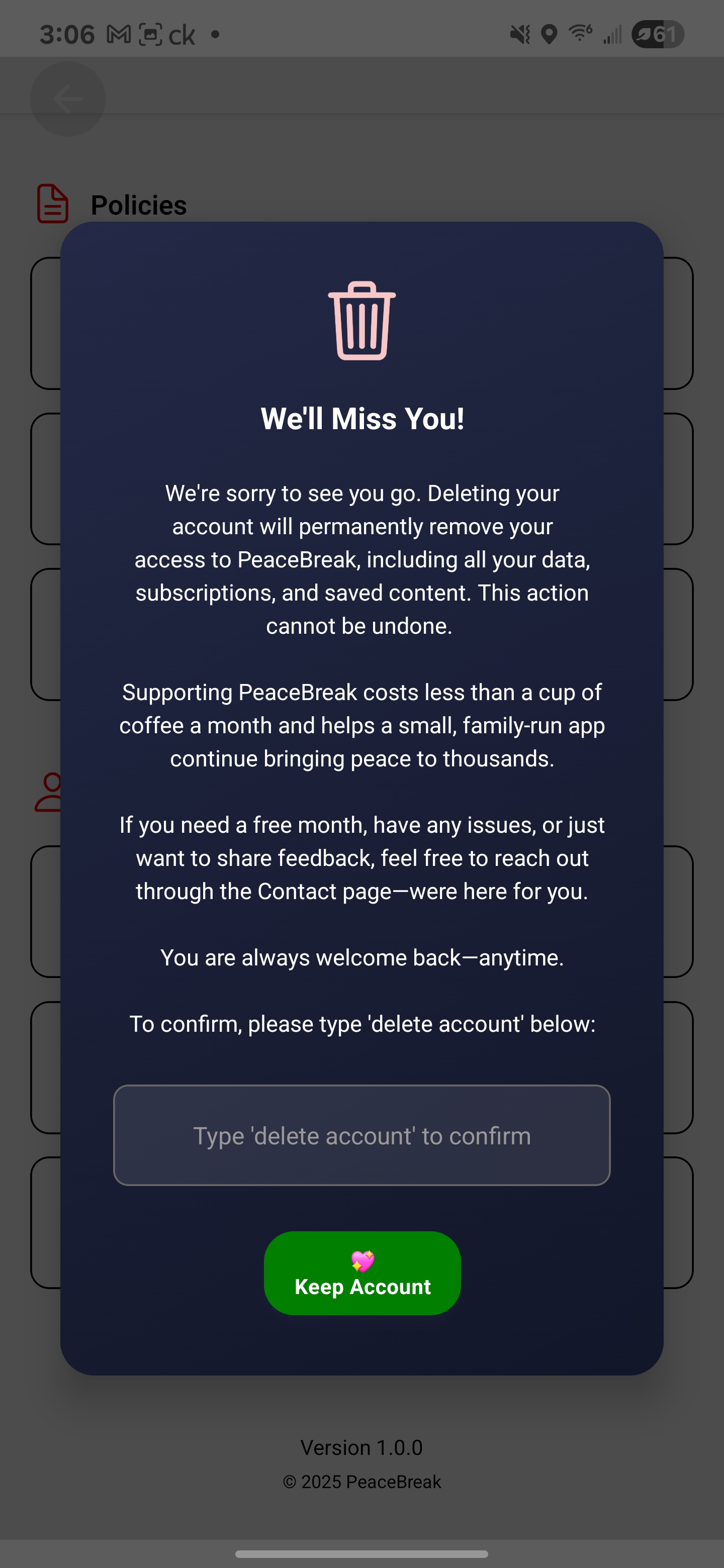 Step 3: Choose Delete Account option